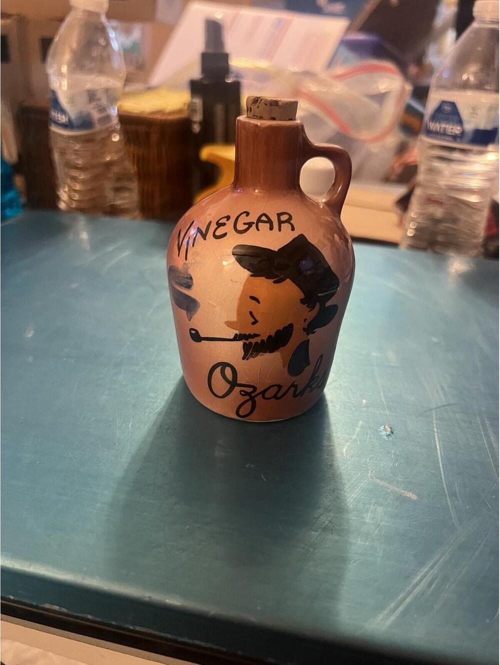 Vintage Small Vinegar Ceramic Jug with Cork Stopper